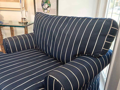 Rowe  Navy & White Stripe Fabric Chair & Ottoman