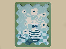 Blue & White Still Life I  in Wavy Green Frame