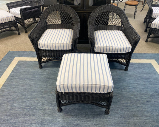 Serena & Lily Pair of 'Kiawah' Chairs W/ Ottoman