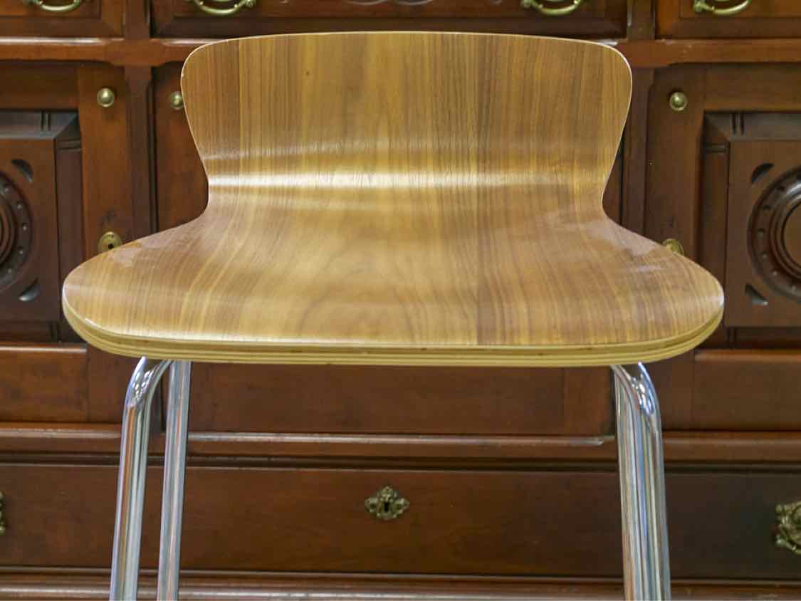 Set of Three Crate & Barrel Wooden Seat  Bar Stools