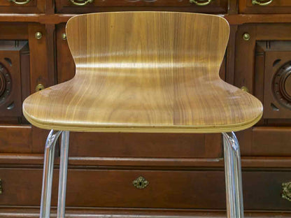 Set of Three Crate & Barrel Wooden Seat  Bar Stools
