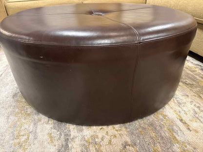 Round Dark Chocolate Leather Ottoman