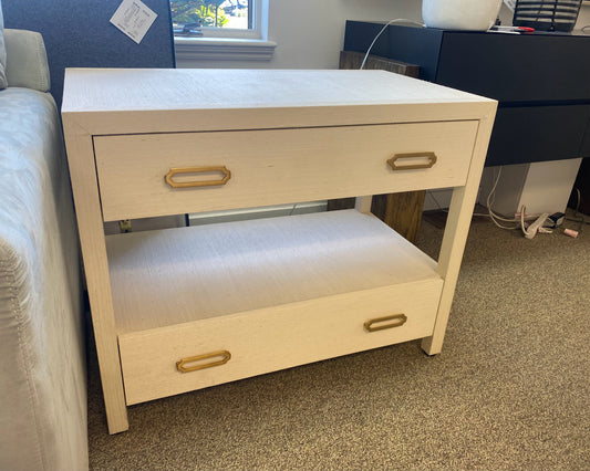 Pair of Mitchell Gold + Bob Williams Grasscloth Nightstands in White Finish