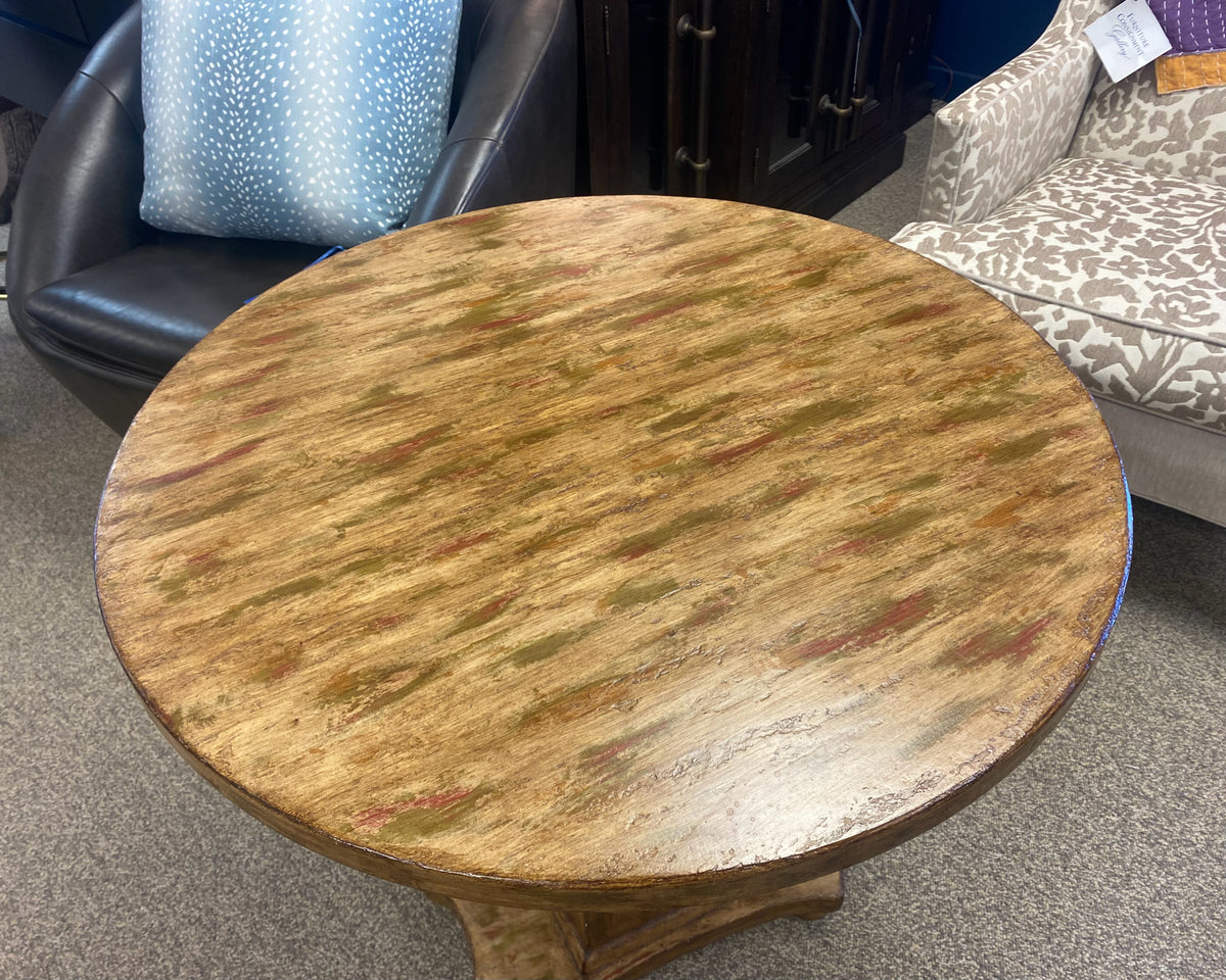 Round Empire Painted Pedestal Lamp Table On Column Pillar In Gold,Green& Brown