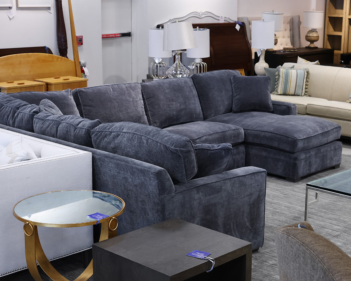 Boston Interiors Steel Blue 3-Piece Sectional with RAF Chaise