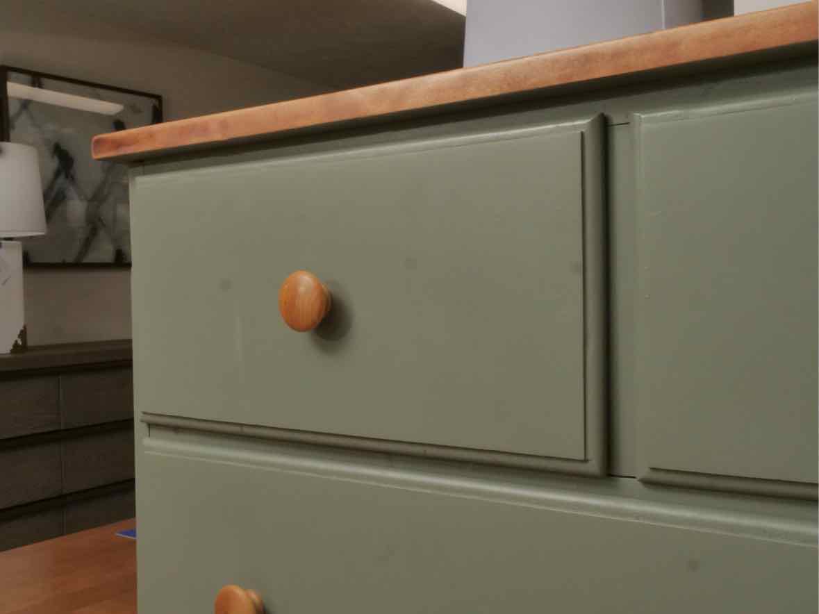 Solid Birch 5 Drawer Chest in Eucalyptus  Green Finish