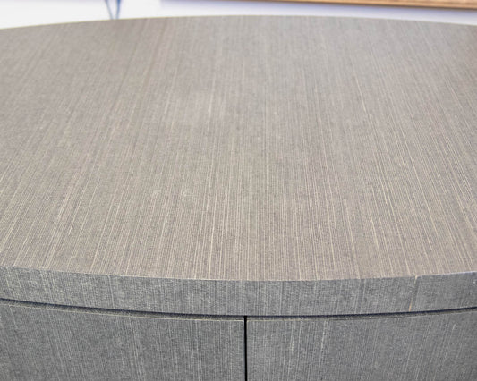 Grasscloth Wrapped Custom Oval 2-Door Accent Chest in Grey/Green