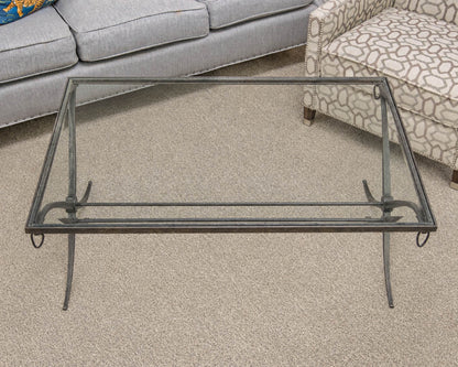 Barbara Barry for Baker Glass Top Cocktail Table With Iron Base
