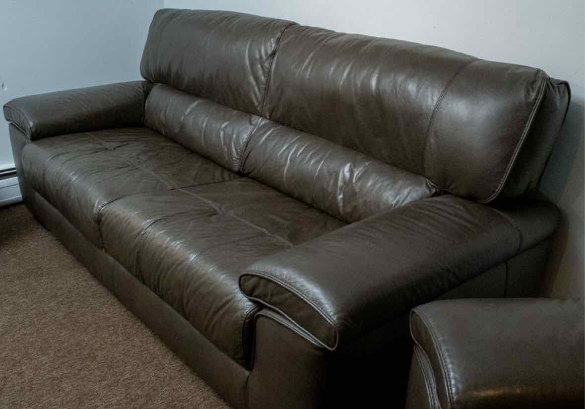 Chateau d'ax Bustle Back Bonded Brown Leather Sofa
