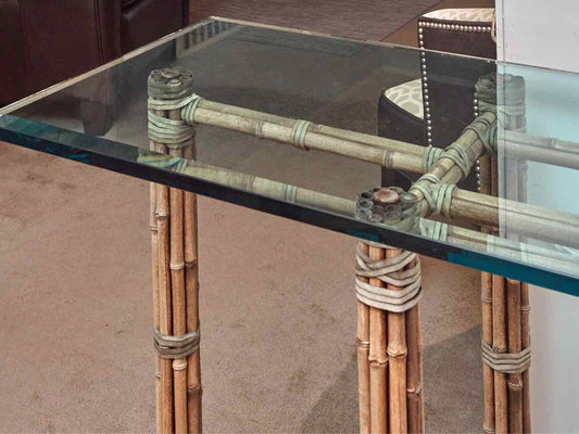 McGuire Glass Top Bamboo Base  Console