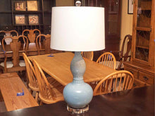 Ice Blue Gourd Shape PorcelainTable Lamp With Linen Shade