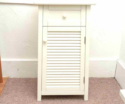 Ivory Finish 1 Drawer Shutter Door 2 Shelf Accent Table
