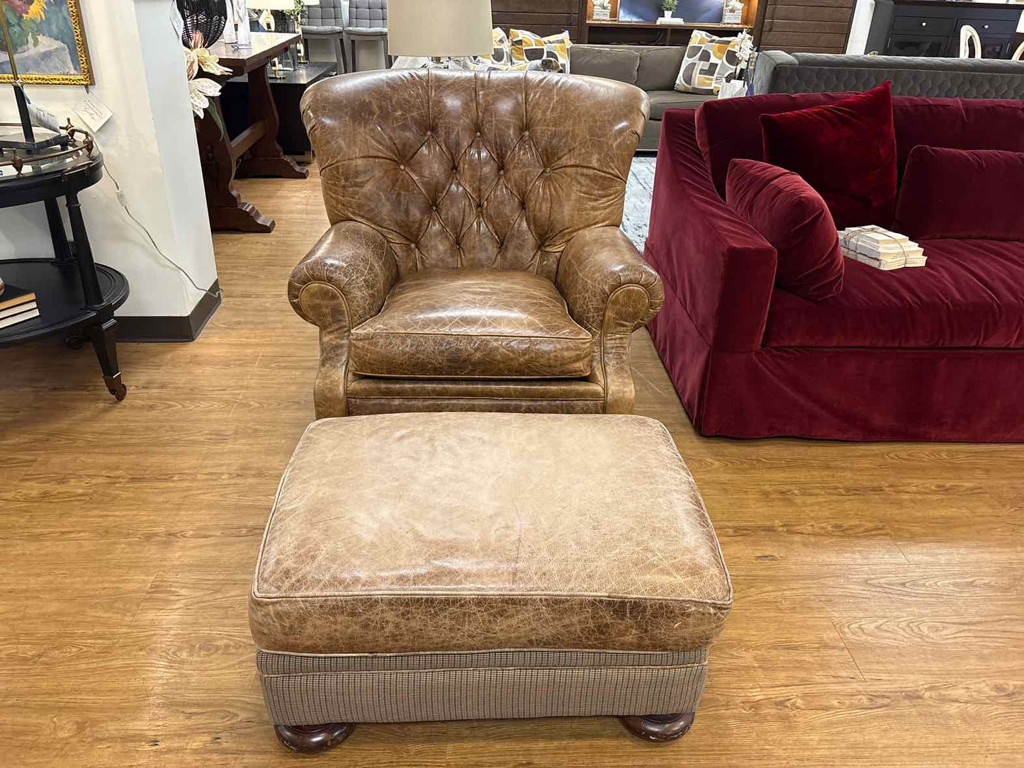 Ralph Lauren 'Writer's' Leather Arm Chair & Ottoman