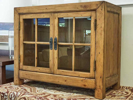 New Country  Media Furniture with 2 Glass Pane Doors with Fixed Shelf