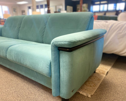Stressless 'Flora Wood' Three Seat Sofa in Aqua