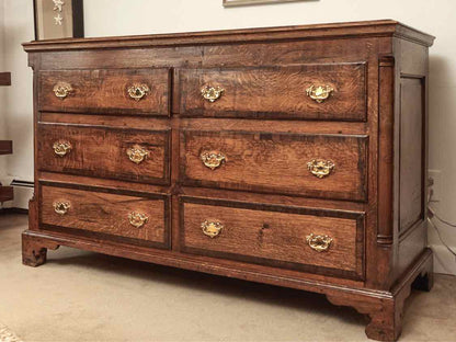 English Antique Walnut 6 Drawer Solid Brass Handles  Chest