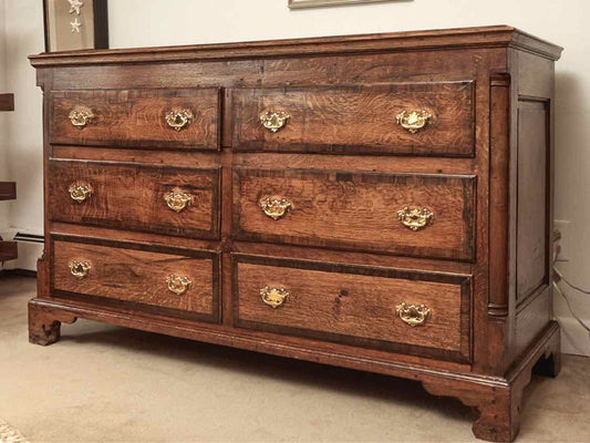 English Antique Walnut 6 Drawer Solid Brass Handles  Chest