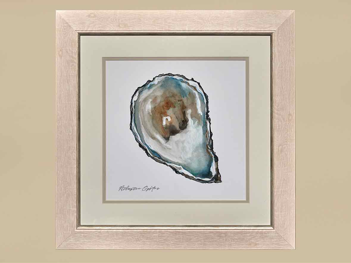 'Atlantic Oyster'White Washed Frame Double Matt Watercolor Print