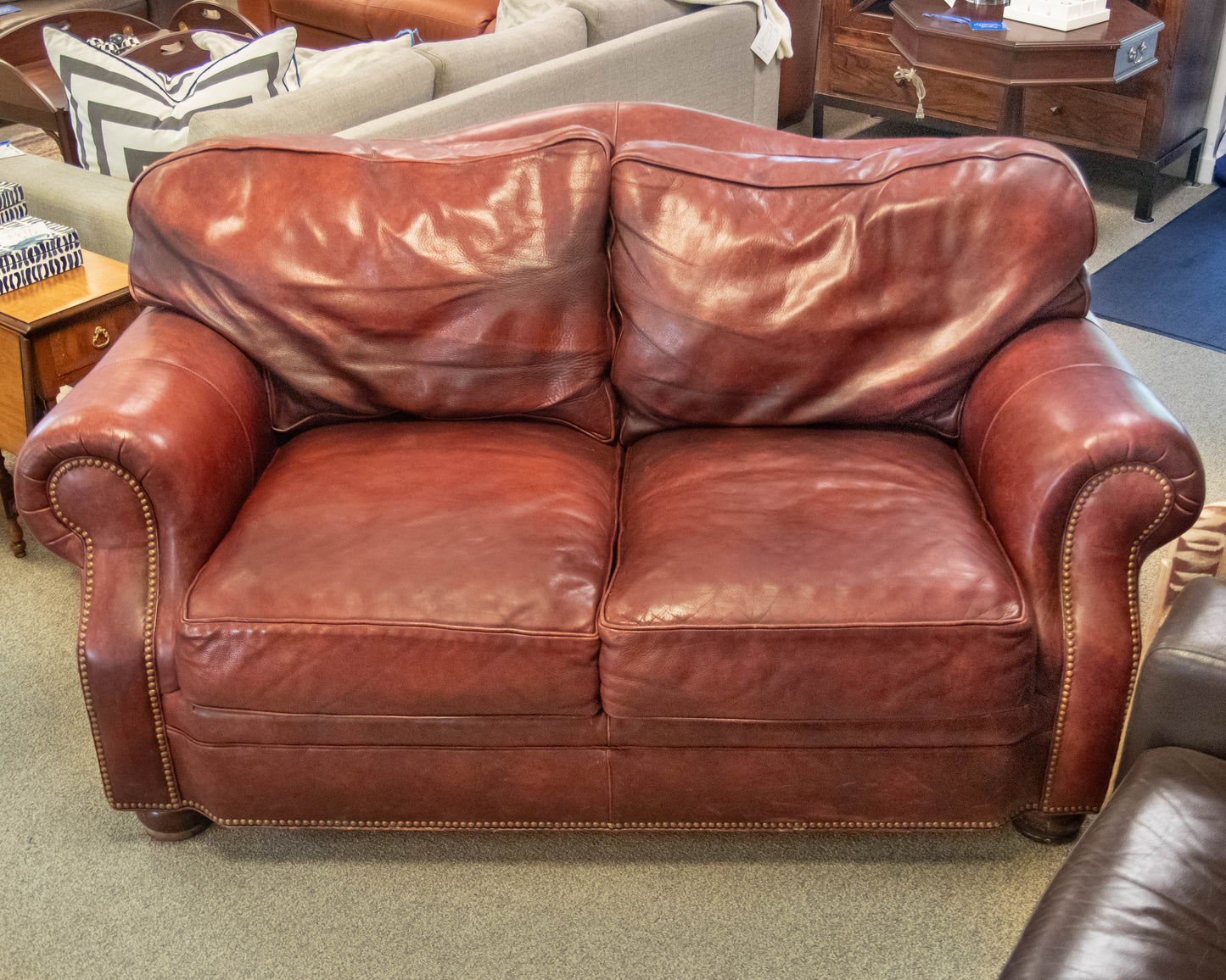 Hancock and Moore Cranberry Spice Leather Loveseat