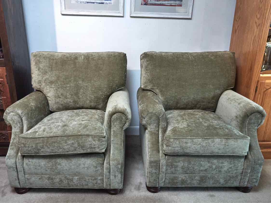 Pair Of Templeton Furniture 'Moss Green'   Performance Velvet Chairs