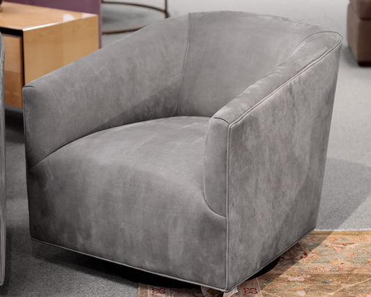 Pair of Restoration Hardware Italian Shelter Arm Suede Swivel Chairs