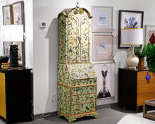 Antique Floral Print Covered European Manor Secretary Desk and Hutch