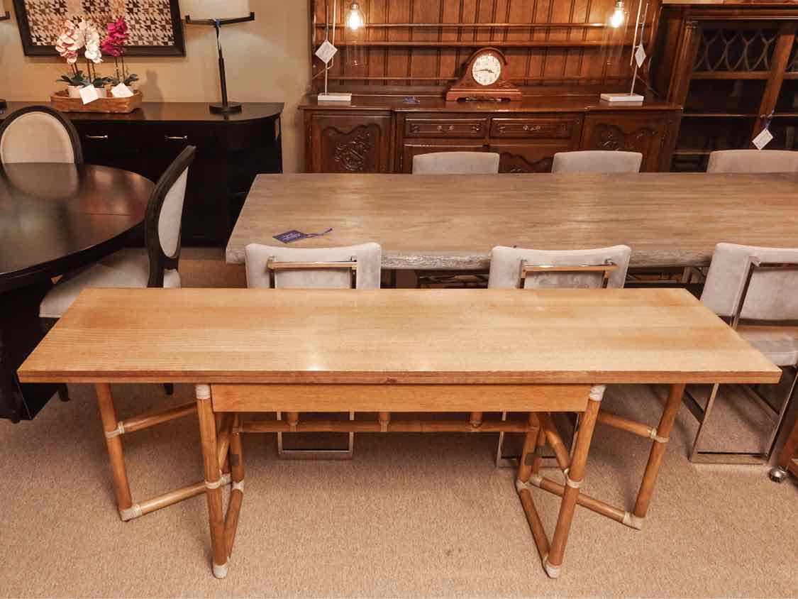 McGuire Oak  Flip Top Console With 1 Drawer & Bamboo Rattan  Legs