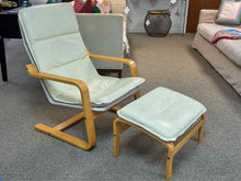Contemporary Light Wood Frame Leather Chair and Ottoman