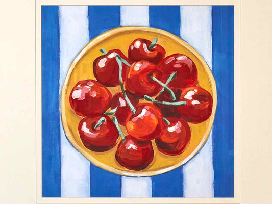'Table Cherries II' Art Print Under Glass Matted In Gold Frame