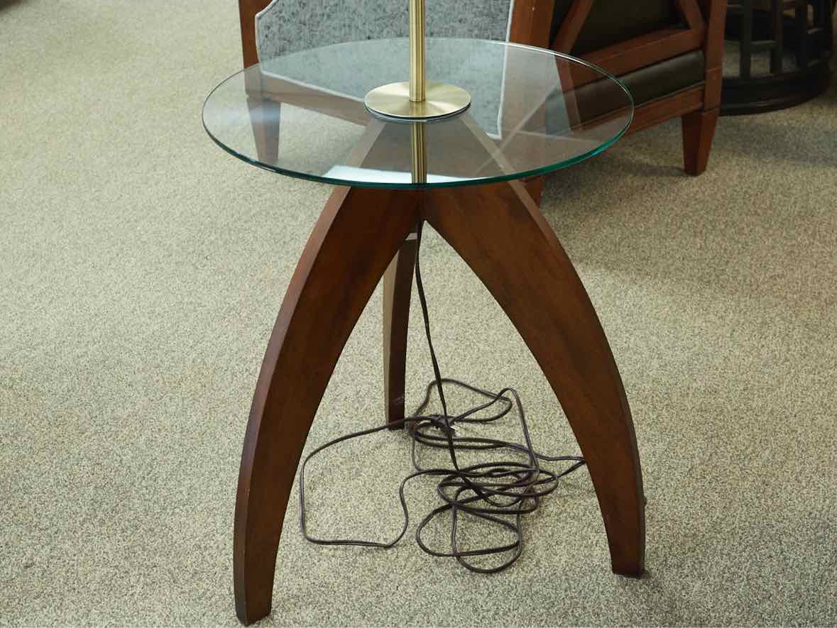 Mid-Century Modern Brass Tray Table Floor Lamp