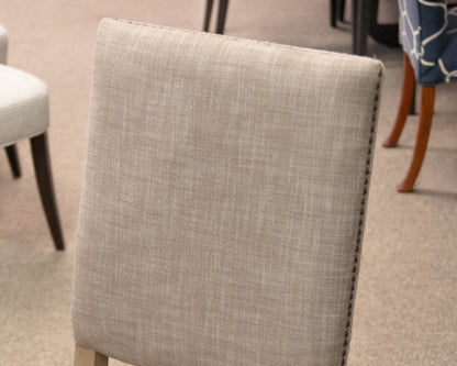 Restoration Hardware Pair Of Upholstered Taupe  Dining Chairs W/ Nailhead Trim