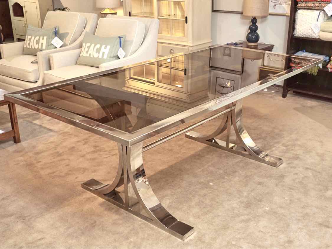 'Brion' Dining Table By Andrew Martin In Chrome & Smoked Glass Top