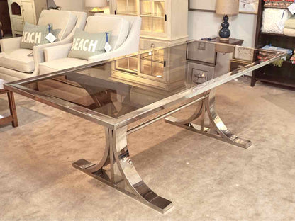 'Brion' Dining Table By Andrew Martin In Chrome & Smoked Glass Top