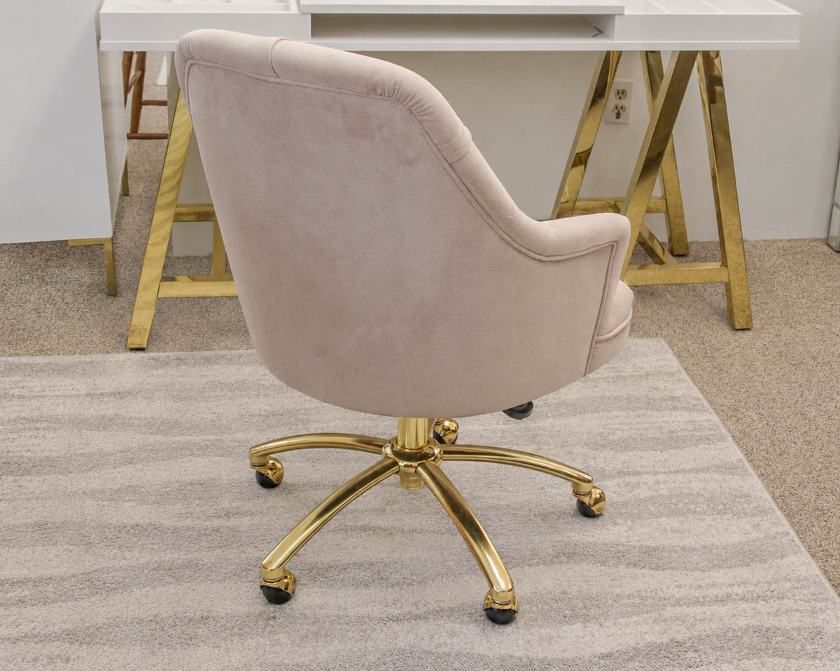 Pottery Barn Tufted Swivel Desk Chair in "Lustre velvet dusty blush"
