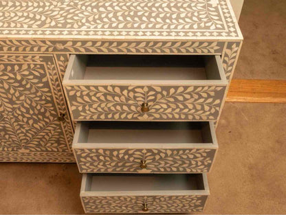Boston Interiors  Dove Gray With Ivory Bone Inlay 1 Door & 3 Drawer Chest