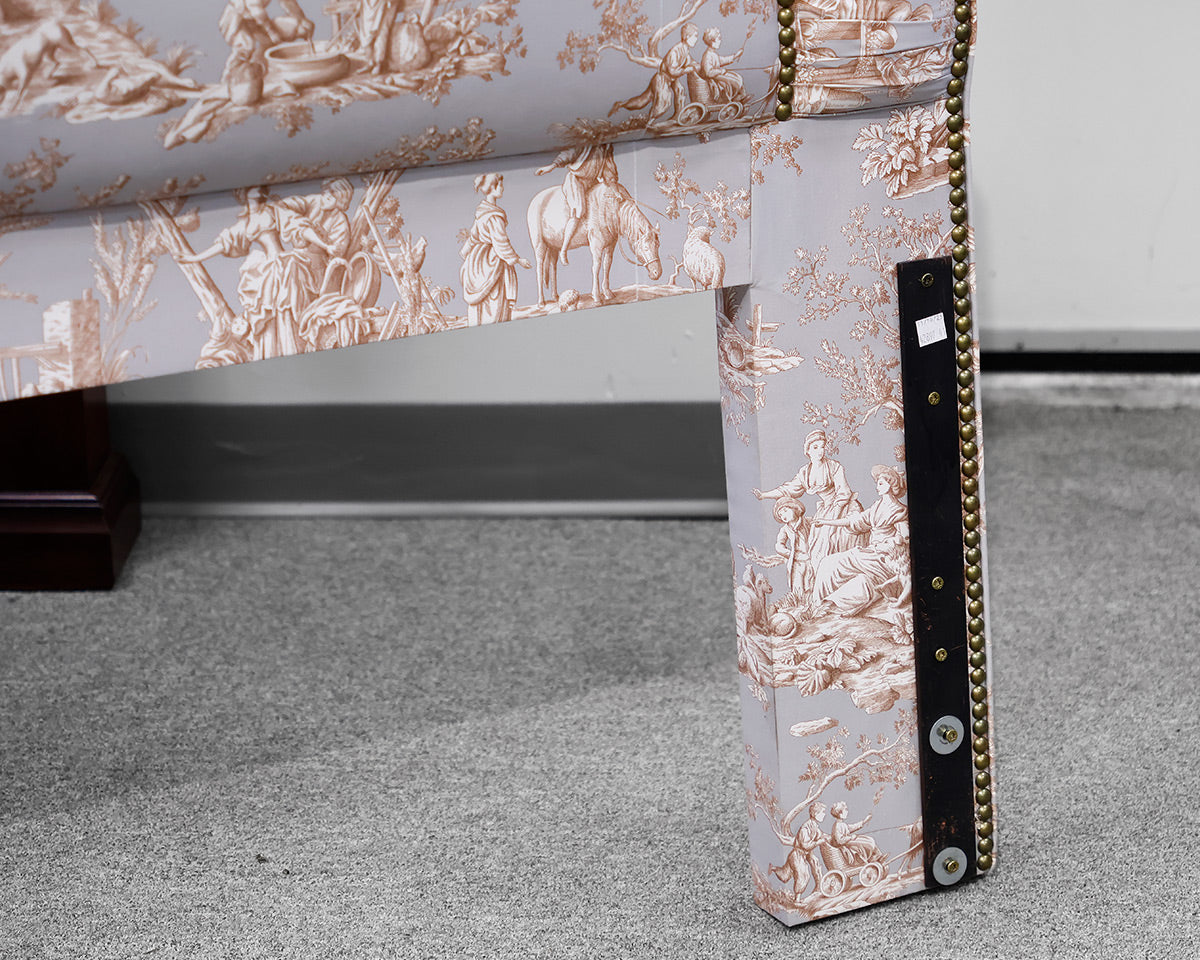 Custom Toile Fabric King Bed