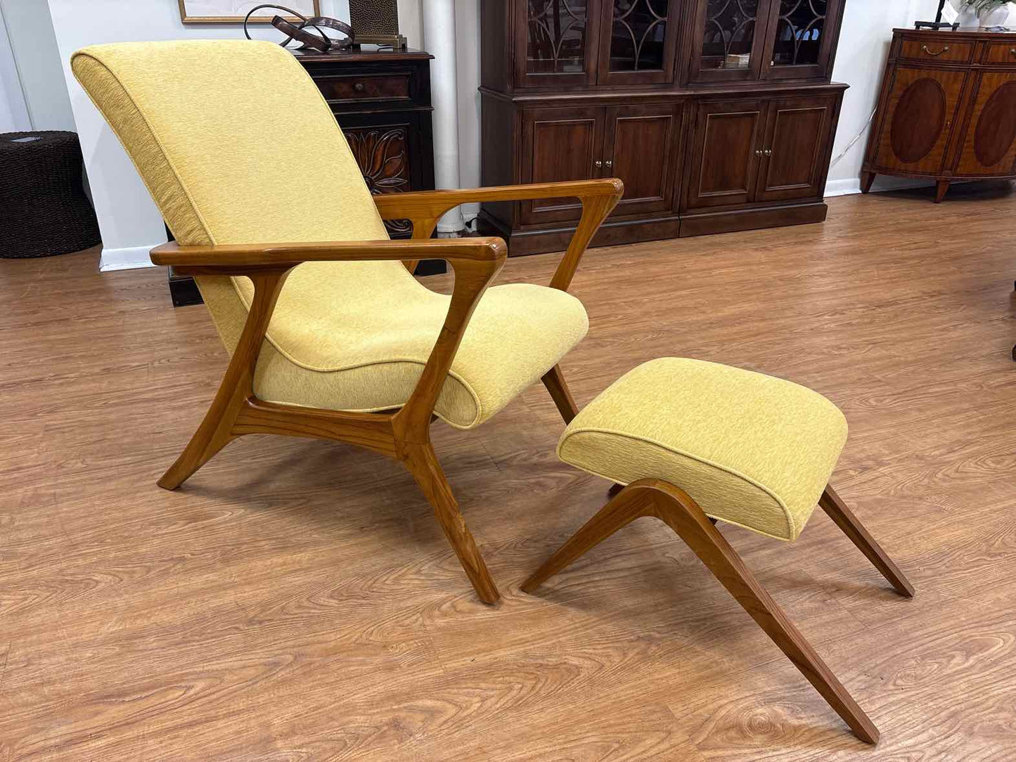 MCM-Style Teak Lounge Chair and Matching Ottoman