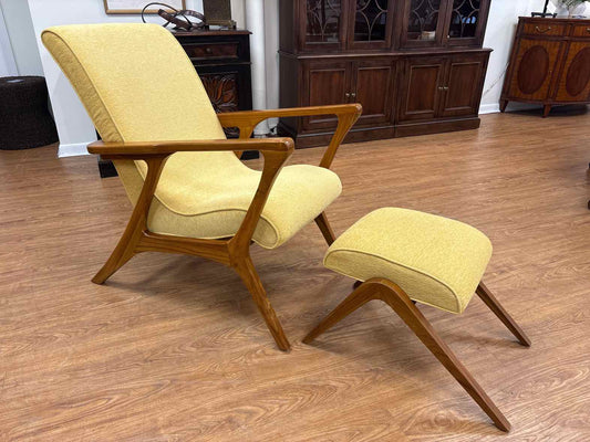 MCM-Style Teak Lounge Chair and Matching Ottoman