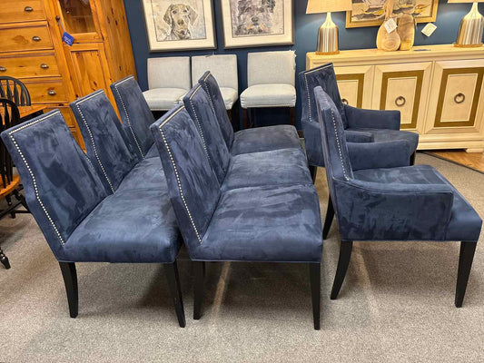 Set of 8 Deep Blue Suede Dining Chairs