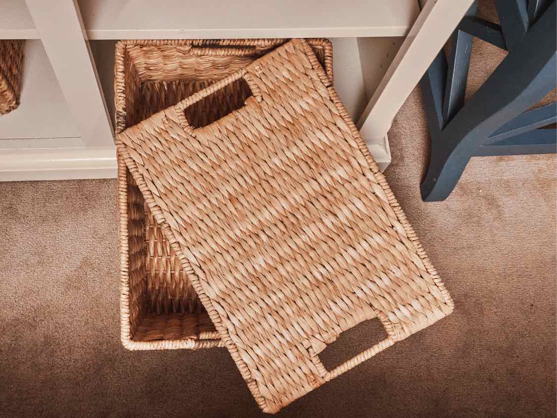 White Media Furniturewith Maple Top with 3 Drawers & 3 Cubbies