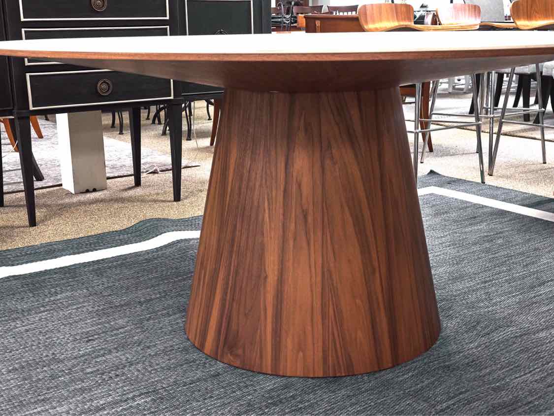 Round Walnut Finish Dining Table W/ Faux Marble Top