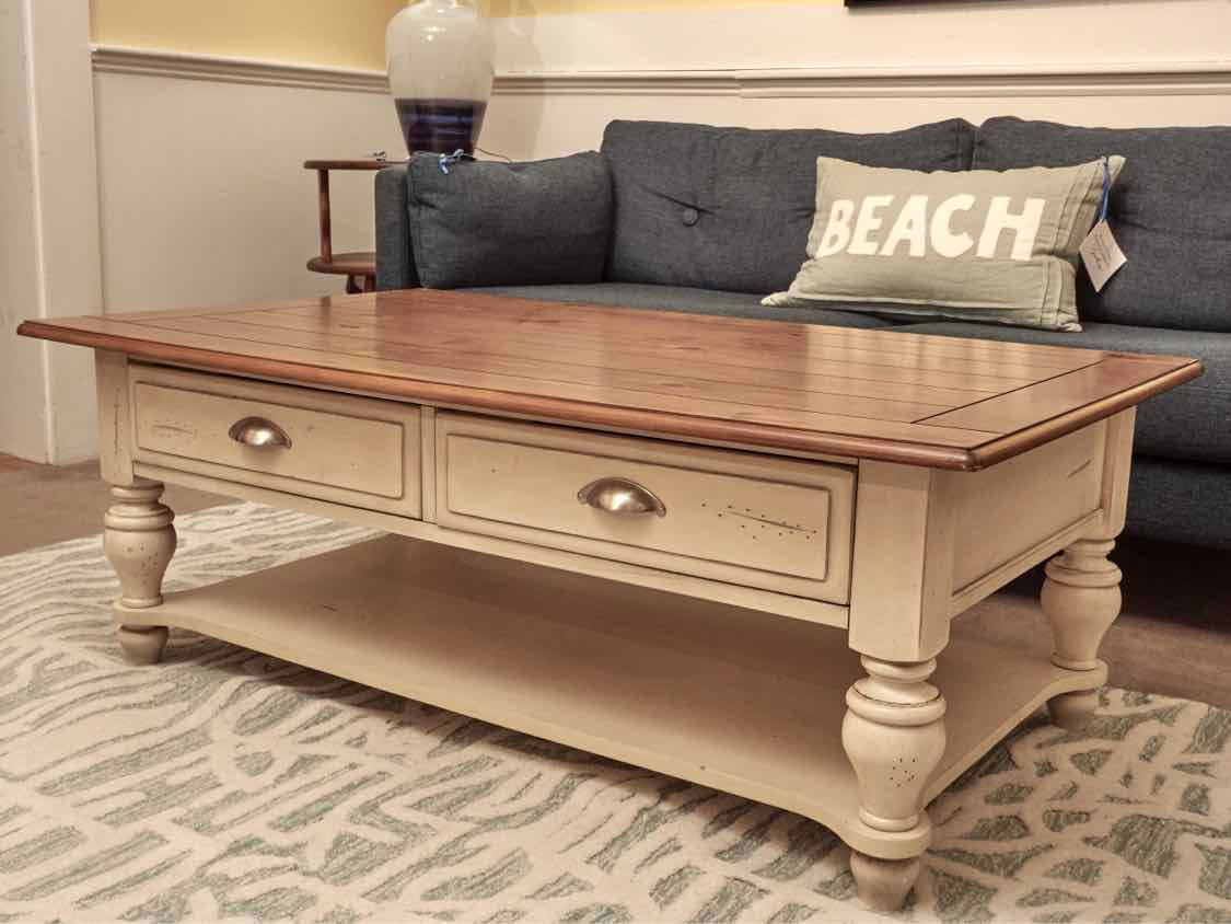 Liberty Furniture Pine Plank Top Cream Finish 2 Drawer & Shelf  Cocktail Table