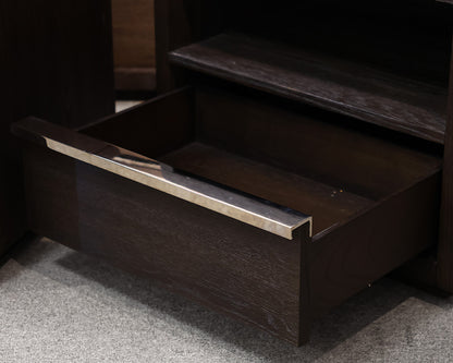 Pair of Restoration Hardware Bezier 26" Open Nightstands in Brown Oak & Steel