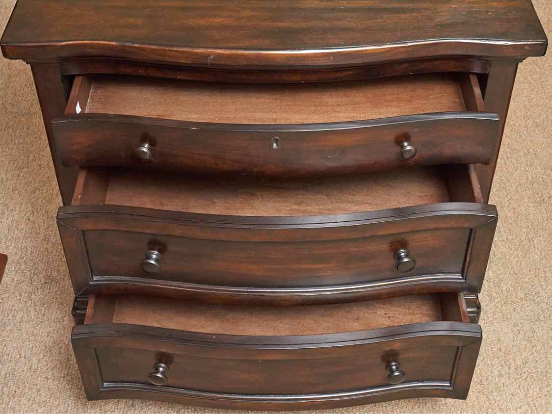 Pair of Pottery Barn Espresso Finish Planktop Nightstands with 3 Drawers