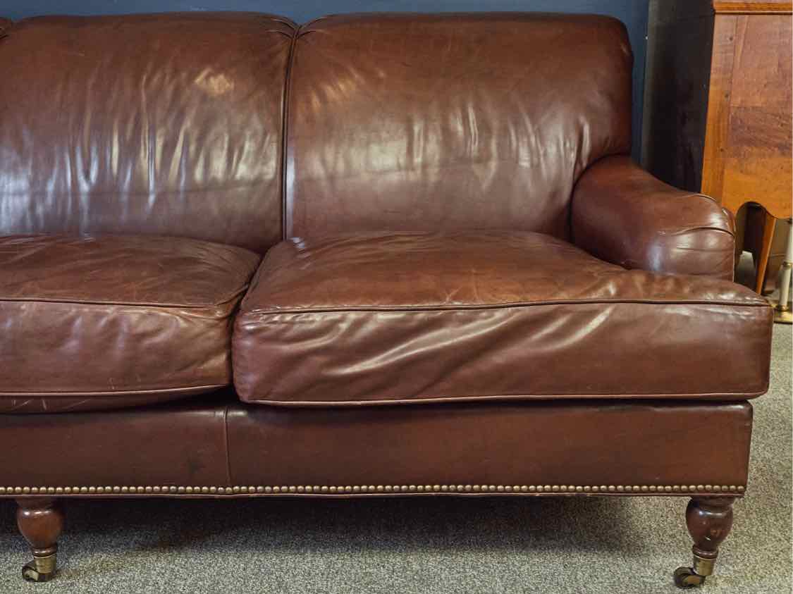 Southwood  Brown Leather  3 Cushion Sofa on Casters
