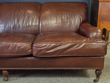 Southwood  Brown Leather  3 Cushion Sofa on Casters
