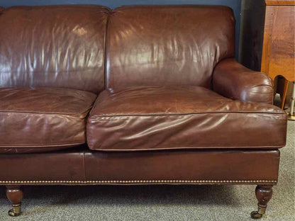 Southwood  Brown Leather  3 Cushion Sofa on Casters