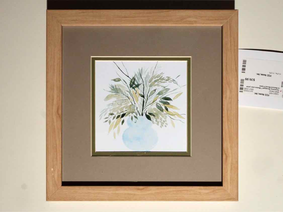 'Greenery Bouquet I' Watercolor Print in Natural Wood Frame