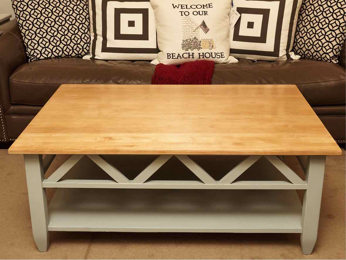 Ethan Allen Solid Maple Top Cocktail Table with Sky Blue Finish Base