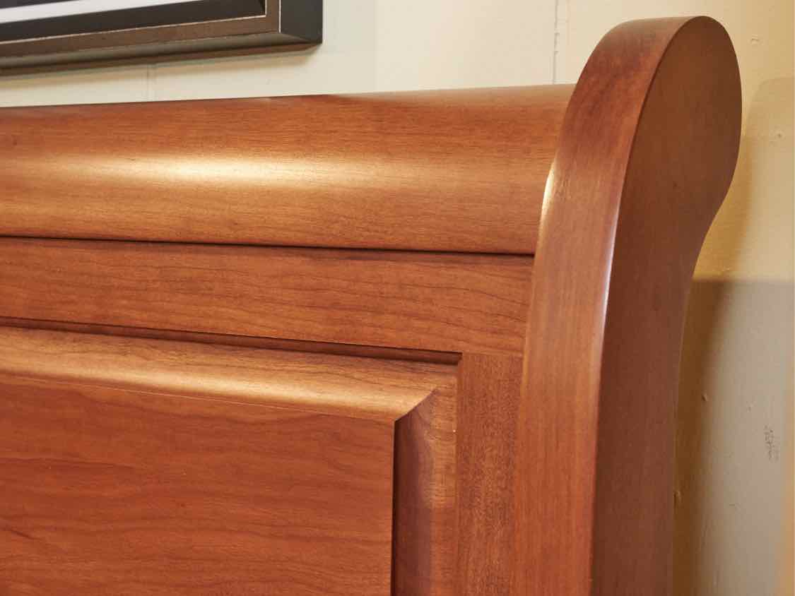 Cherry Sleigh Twin Bed Includes SR/Slats/ Bunkie Board / New  Firm Mattress